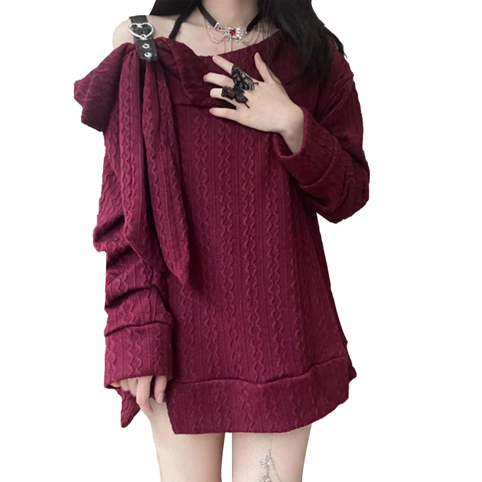 

LAVASEON Милый вязаный свитер с длинными рукавами, в корейском стиле мори-гёрл, плюс свободный, зимний, женский, с открытыми плечами, с бантом, рукава, стиль, стиль, школа, размеры,