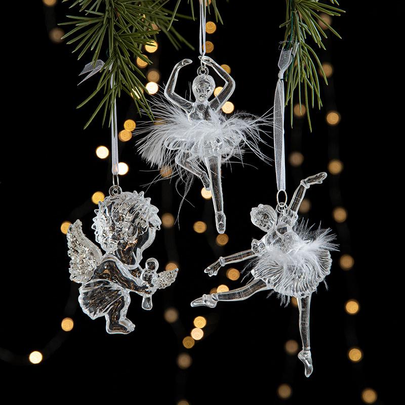 New Christmas Decoration Glitter Acrylic Ornament Transparent Snowflake Pendant for Xmas Tree Scene Decor Happy New Yeart