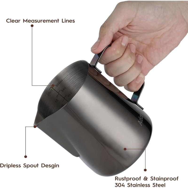 Fresh Latte Art Milk Frothing Pitcher,600Ml(20Oz) Stainless Steel Steaming Pitcher For Coffee Cappuccino