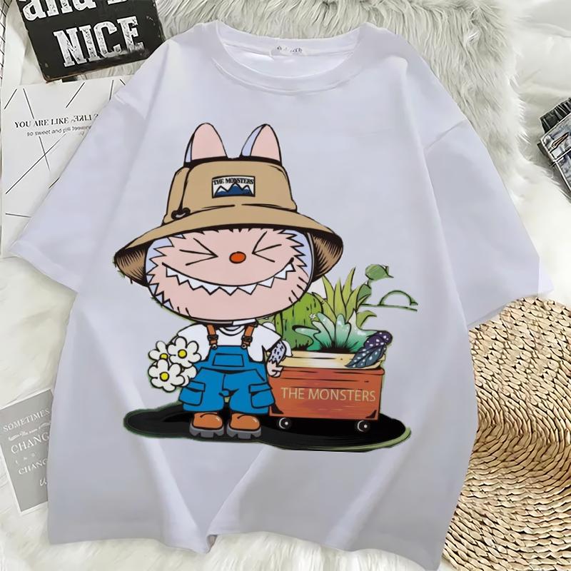 Labubu Cute 3D Print Women T-shirt Girl Short-Sleeved Versatile Casual Trend Clothes