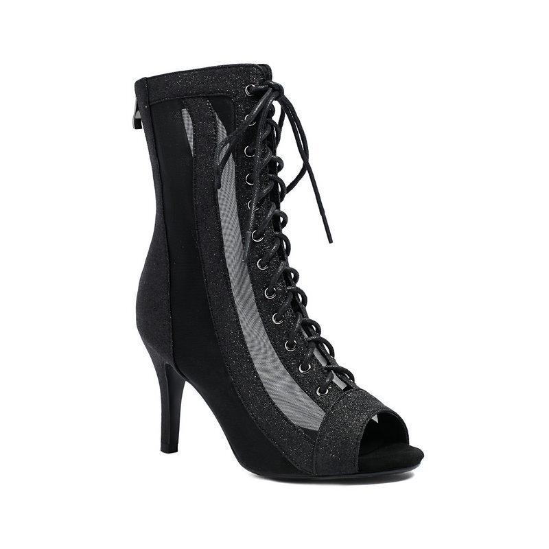 Fish mouth sandals sequined cloth stiletto ultra high heel jazz dance high heels JZZ dance shoes mesh heels booties