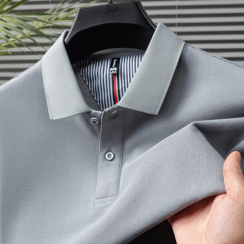 2025 Summer Men's New Solid Color Pure Cotton Loose Business Casual Polo Shirt
