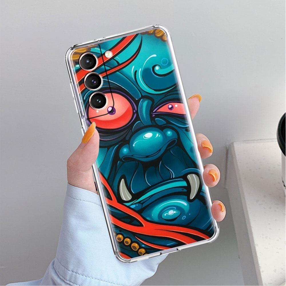 Samurai Oni Mask Cool Clear Case For Samsung Galaxy S22 S20 FE S21 S10 S9 Plus Note 20 Ultra 10 Lite Transparent Phone Shell