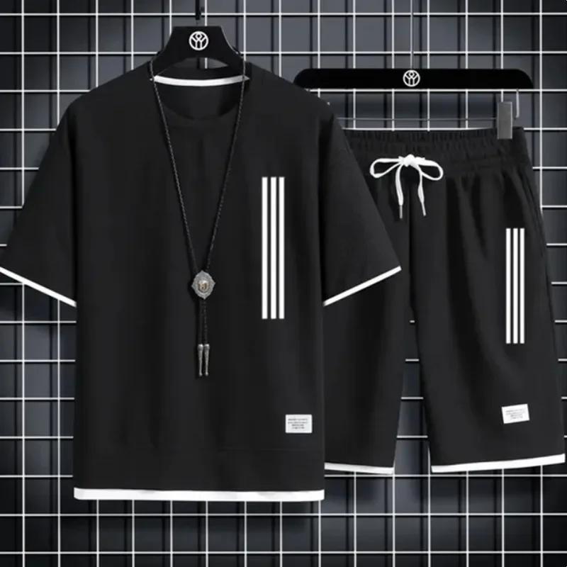 Adida Chándales de Hombre Nuevo Trajes de 2 Piezas de Manga Corta Camiseta Estampada + Pantalones de Chándal Conjuntos Ropa Deportiva Casual de Verano para Estudiantes