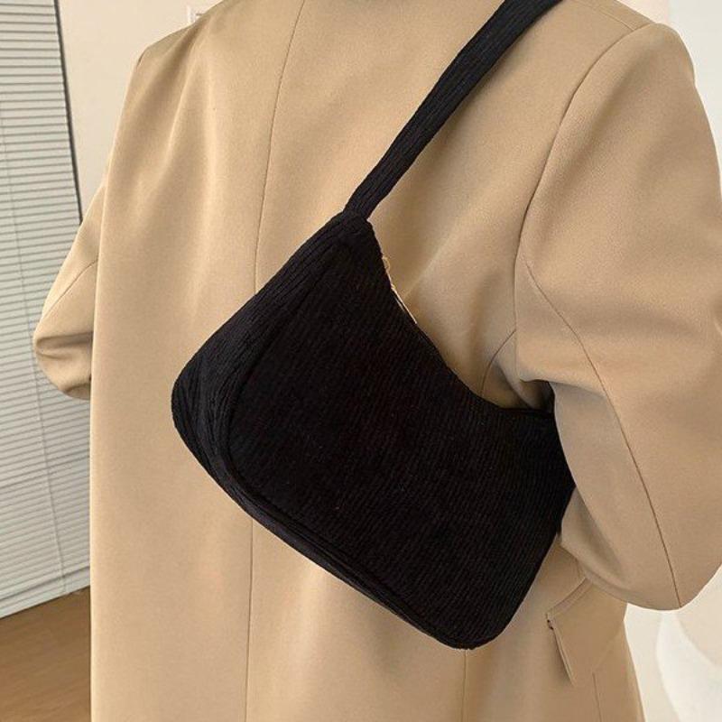 autumn and winter new portable small square bag plush shoulder fashion retro corduroy underarm baguette bag handbag