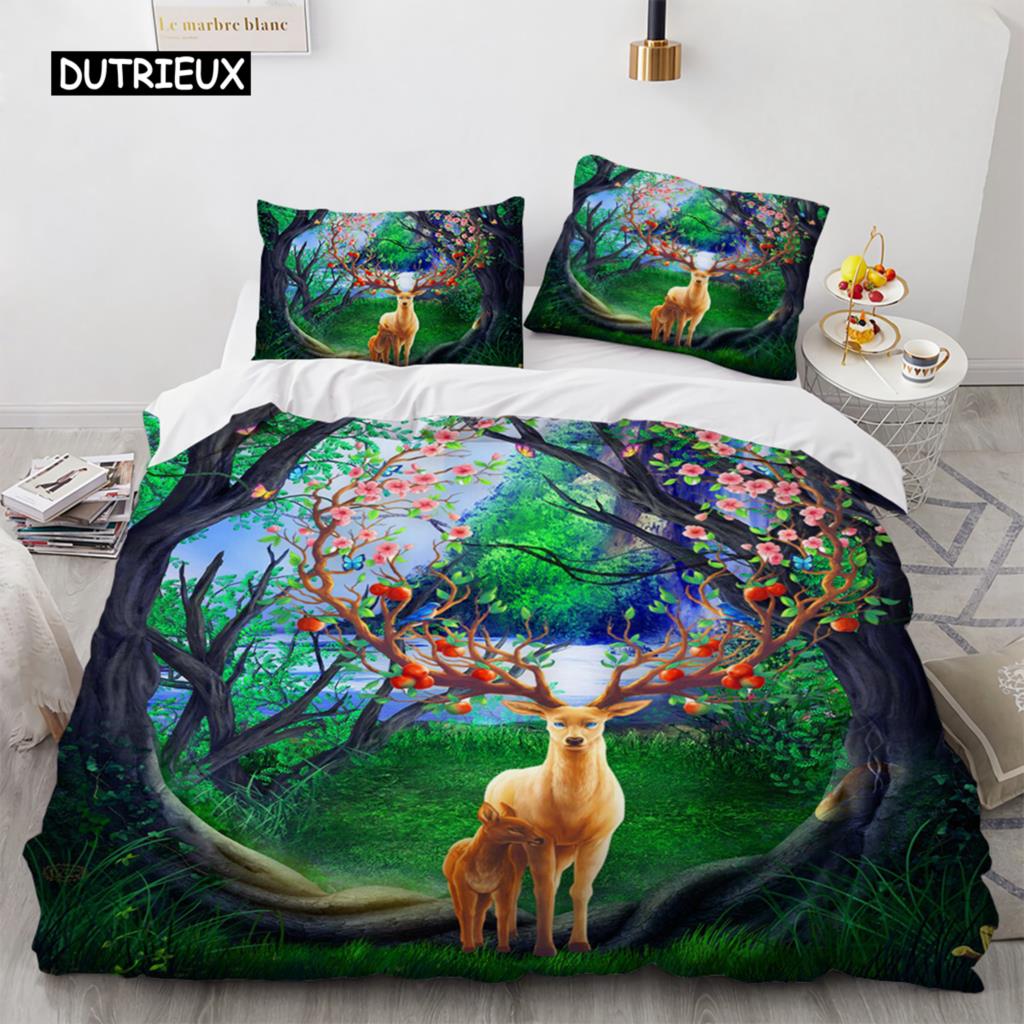 Kreskówkowy Poszwa na Kołdrę Rozmiar King Queen Wzór Złotego Jelenia Zestaw Pościeli dla Nastolatków Dorosłych Dziki Kozioł Poszwa na Kołdrę z Poszewką na Poduszkę