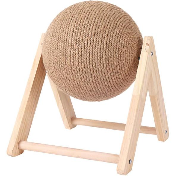 POPETPOP Cat Scratching Ball Toy - Small Rotatable Kitten Scratcher Sisal Toy, Wood Cat Scratcher with Ball for Indoor Kitties To Grind Claws, Cat