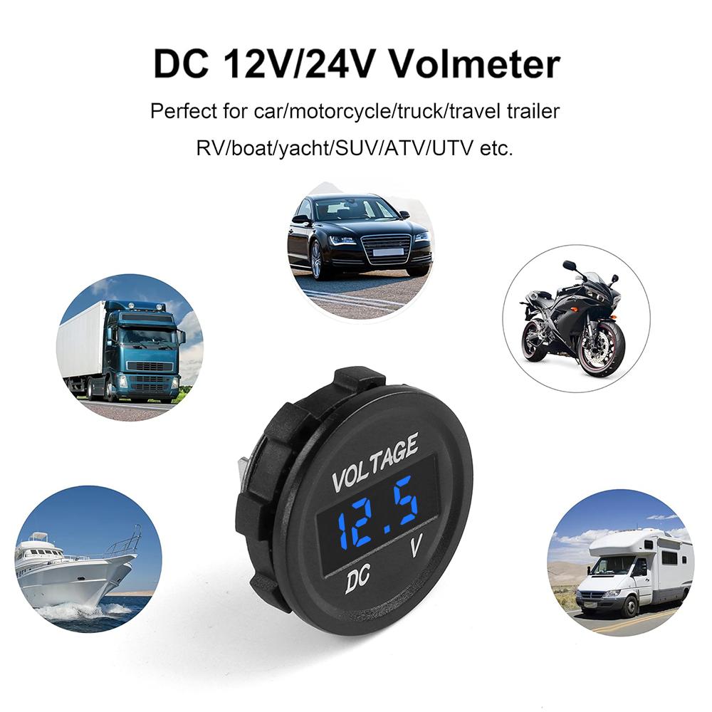 DC 12V 24V Car Voltmeter with LED Digital Display Waterproof Voltage Gauge Meter for Car Boat Marine Truck ATV UTV