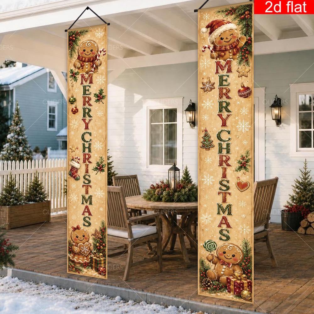 Banner for New Year 2pcs Vintage Polyester & Christmas