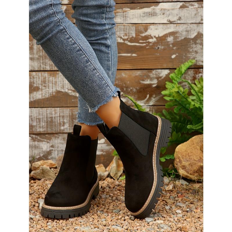 Women'S Slip-On Chunky Platform Ankle Boots - Non-Slip Rubber Sole, Cushioned Insole & Low Heel - Slip-On Closure