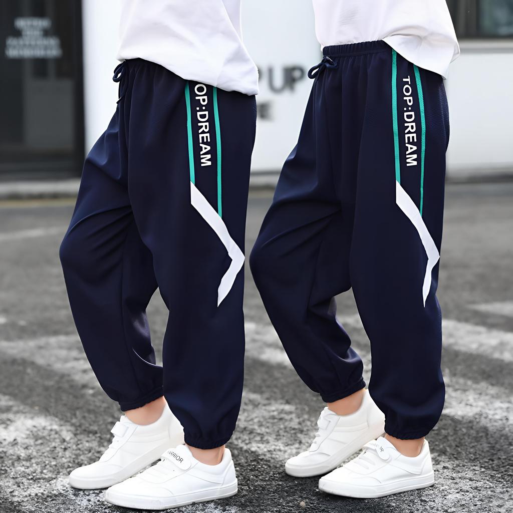 Ordina una taglia in più Pantaloni lunghi sportivi stampati con lettere da ragazzo Bambini Pantaloni casual larghi con coulisse