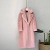 Ropa de Invierno Mujer Largo Grueso Cálido Suave Colorido Esponjoso Talla Grande Abrigo de Piel Sintética de Conejo Rex Mujer Solapa