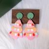 Creative Cartoon Christmas Lights Pink Christmas Tree Earrings, Light Luxury High Sense Sweet Girl Fashion Earrings