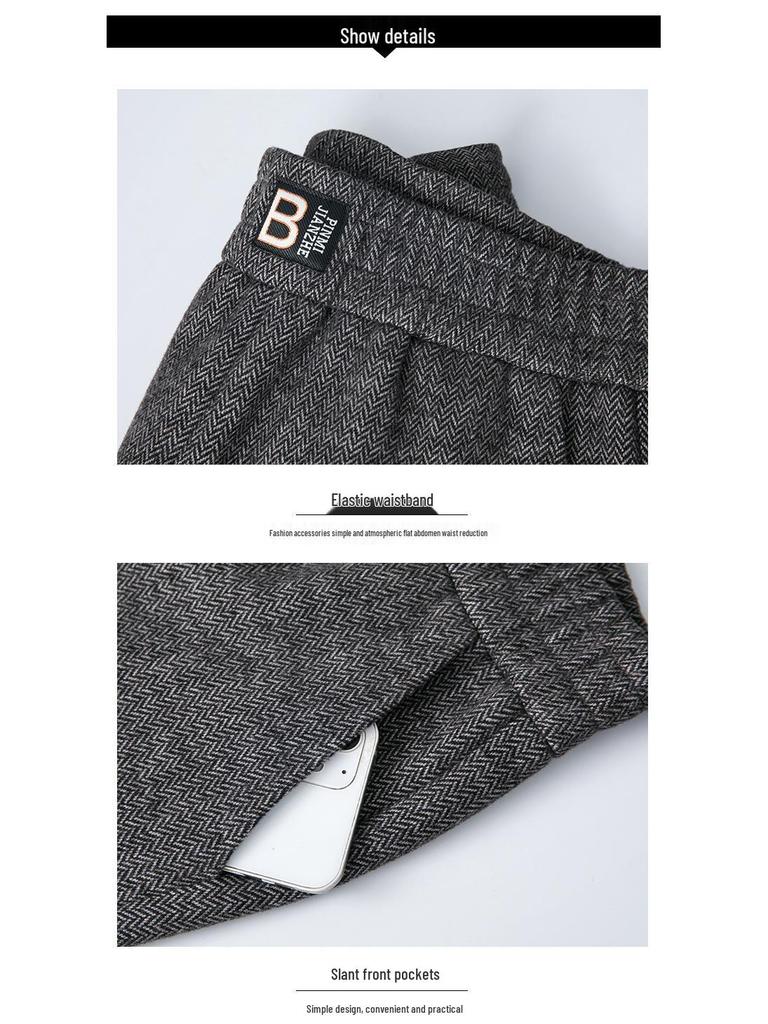 2024 Autumn/Winter High-Waisted Wool Slimming Straight-Leg Cropped Warm Pants for Middle-Aged Women