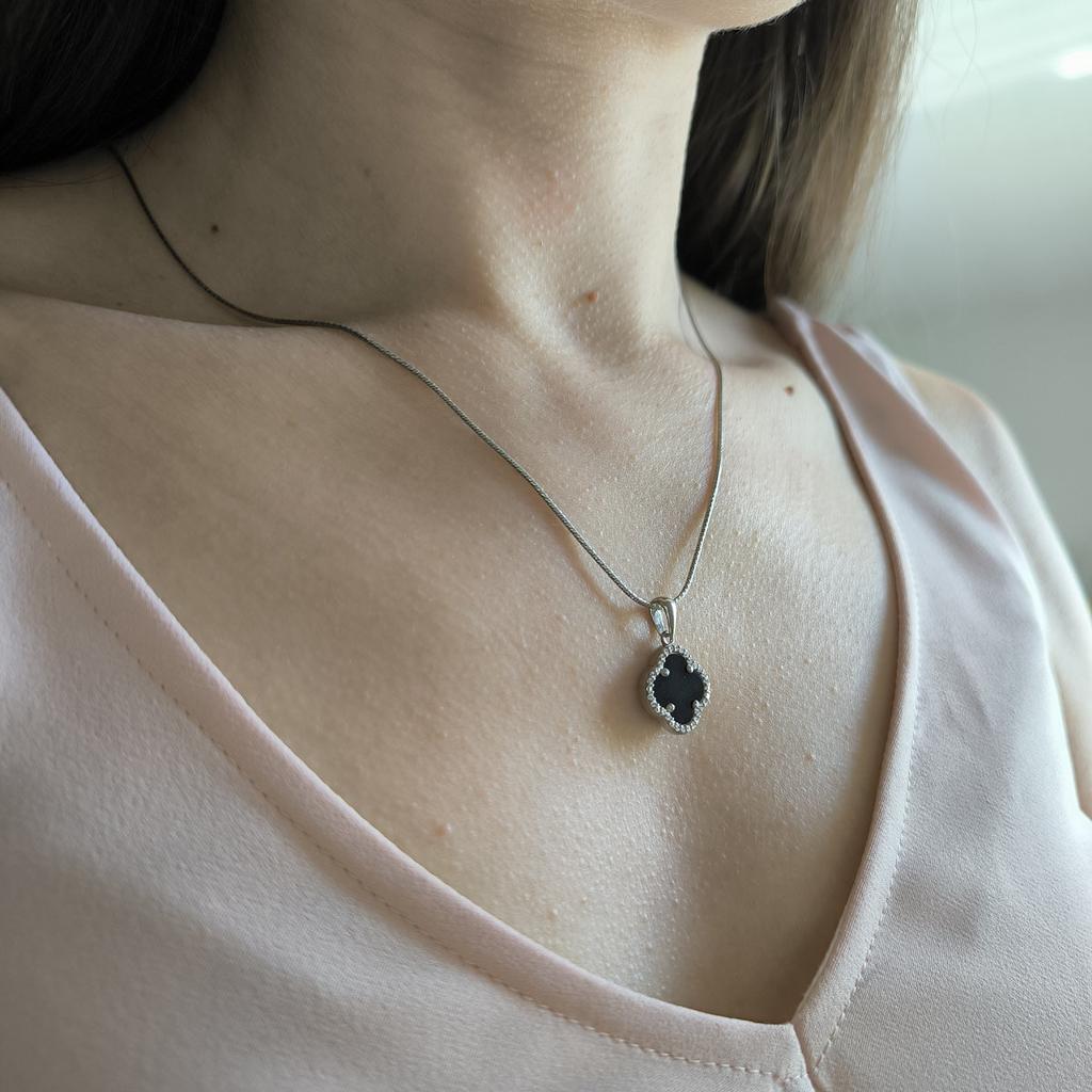 Silver Pendant with Onyx, Cubic Zirconia (2208655)