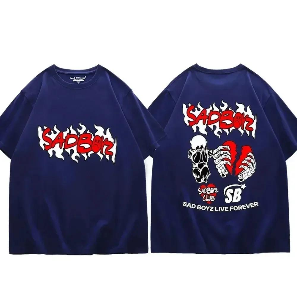 2024 Singer Junior H Sad Boyz Graphic T Shirts Men Women Gothic Fashion Short Sleeve T-shirt Harajuku Hip Hop Oversized T-shirts