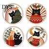 Stackable Coaster Set 4PCS Black Cat Acrylic Coasters, Christmas Festive Tabletop Coffee Table Protection Pads Mats, Non-Slip Rounded Coasters