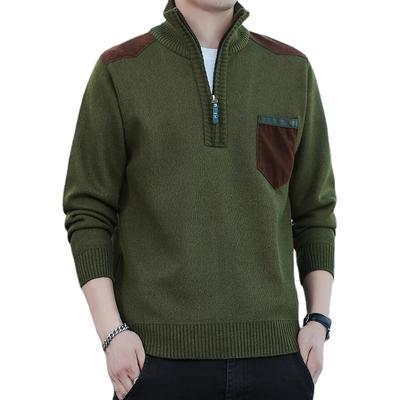Winter Men's Turtleneck Sweater Half Zip Fleece Knitted Wool Pullover Long Sleeve Pocket Casual Male Thick Clothing for Autumn