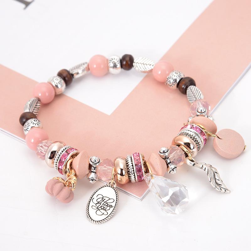 SCIONE 2020 Fashion Bohemian Small Fresh Crystal Wooden Beads Retro Ladies Bracelet