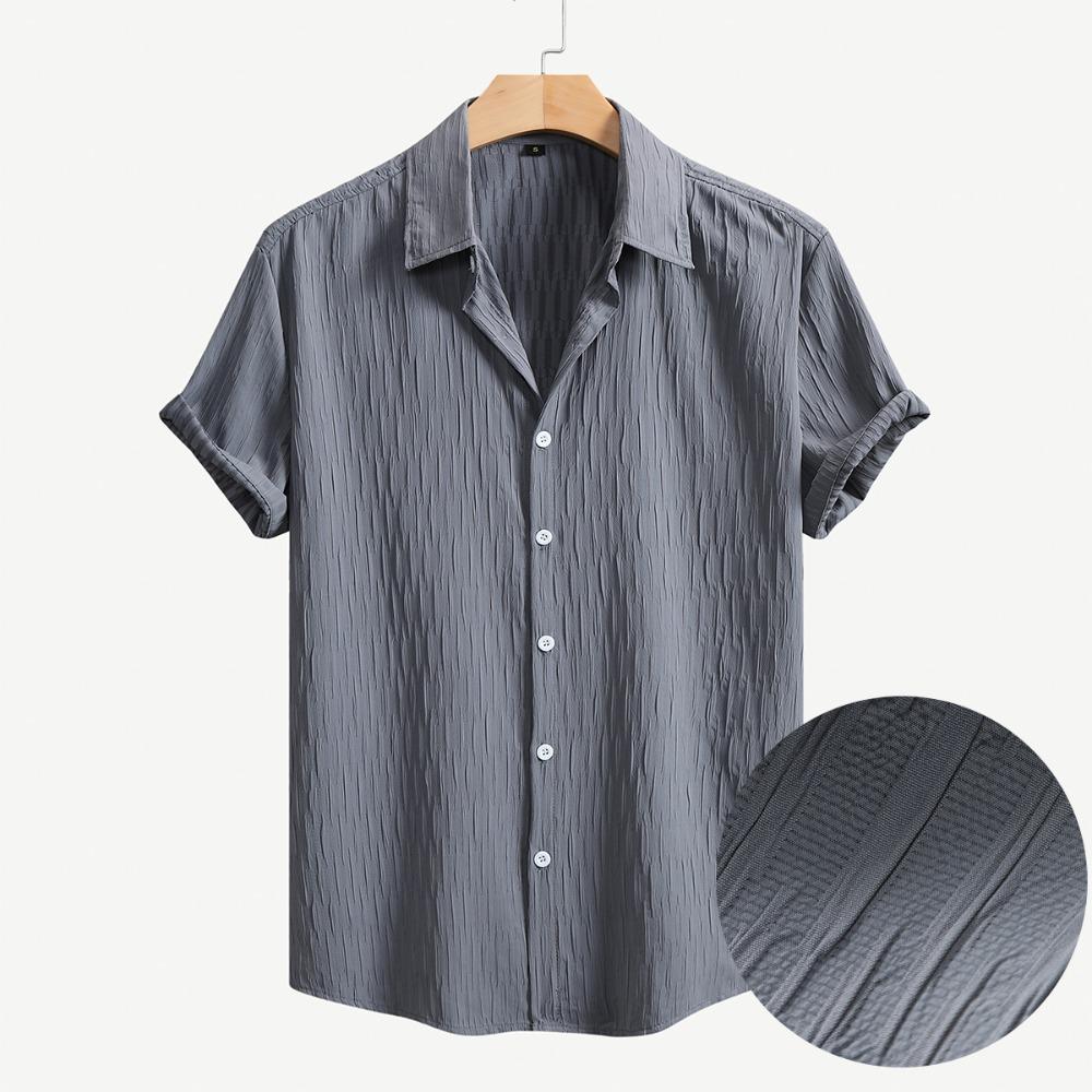 2026 Estate Nuova Camicia da Uomo a Maniche Corte Moda Casual Larga Comoda Cardigan Monocolore Collo a Revers Camicia da Uomo a Maniche Corte da Spiaggia