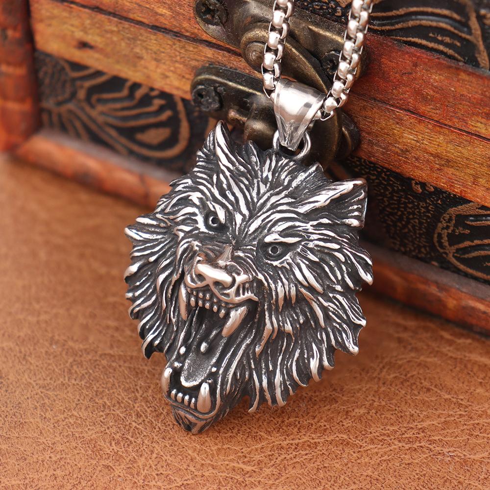 Trendy Nordic Viking Wolf Necklace for Men Popular Charm Stainless Steel Mythology Fenrir Necklaces Amulet Jewelry