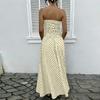 Women Off Shoulder Polka Dot A Line Dress Elegant Waist Slimming Midi Evening Gown Strapless Flowy Party Dress