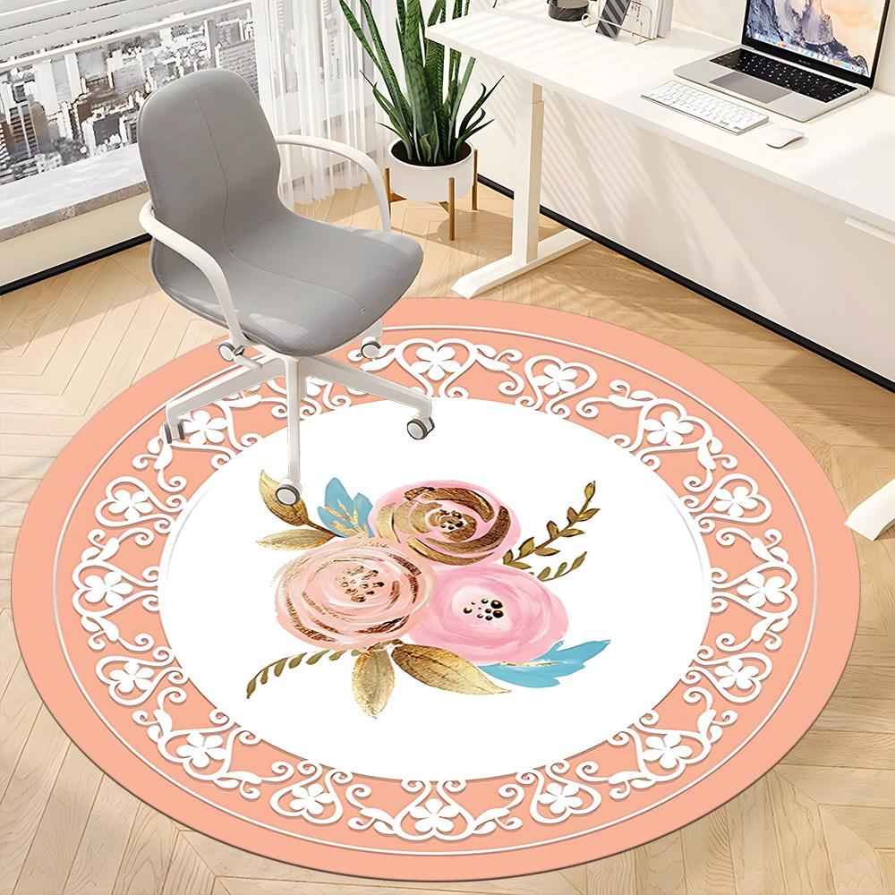 1pc Floral Decor Chair Carpet for Office, Non-slip, Soft and Durable Office Rug for Decoration, Perfect for Office yy260325072