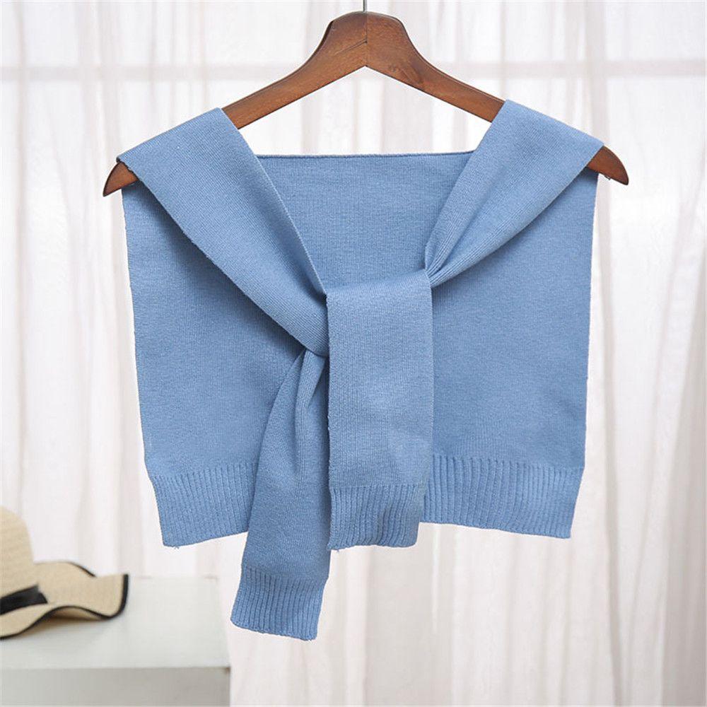 

Women Autumn Winter Windproof Detachable For T-shirt Soft Scarf Shawl Knitted Fake Collar Warm Sky blue