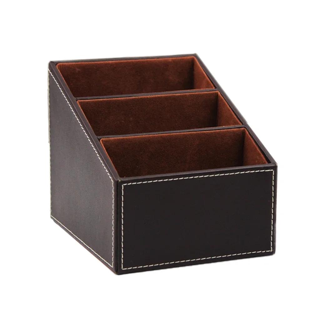 

PU Leather Desktop Organizer Box (1pc) - Remote Control Holder, Ideal for Storing Phones, Glasses, TV Guides & Makeup Pens