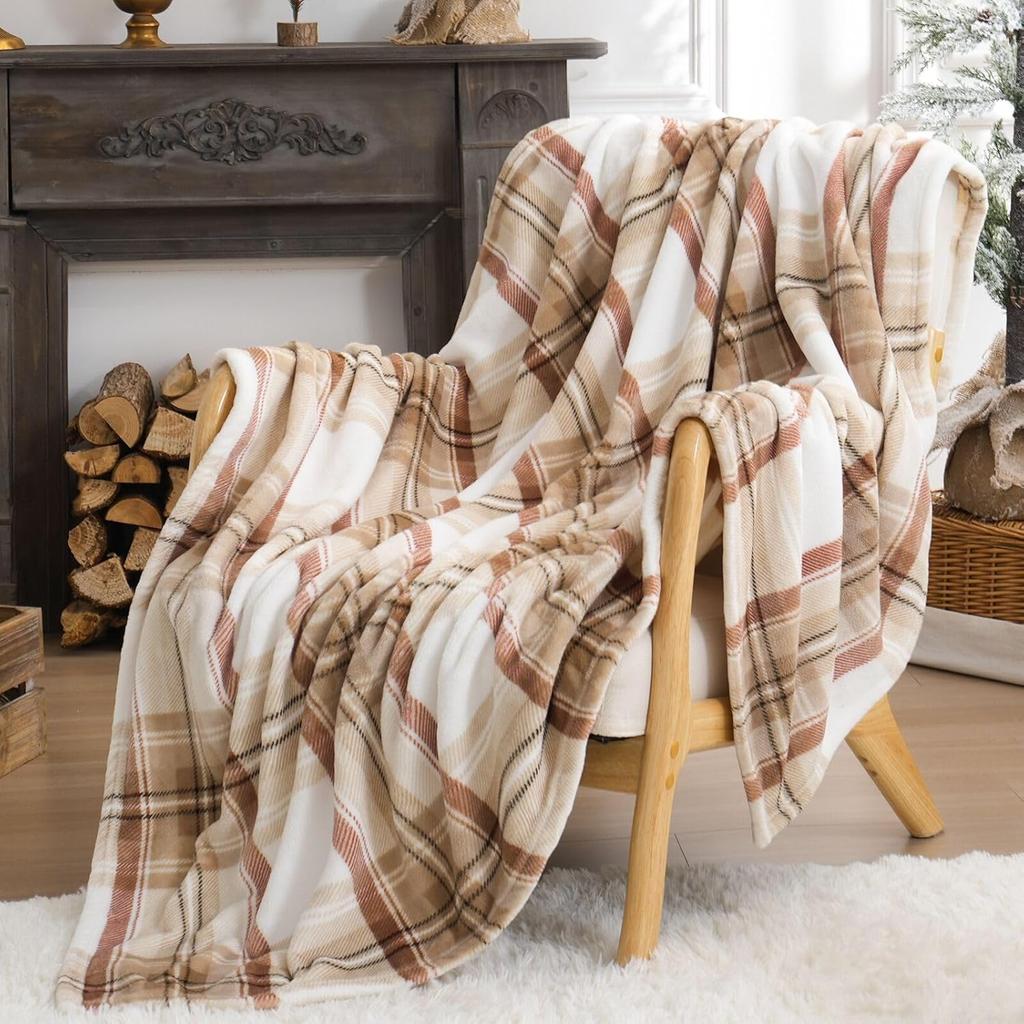 Ultra Soft Throw Blanket with Plaid Cozy Flannel Fleece Luxury Blanket for Bed Sofa and Couch Red