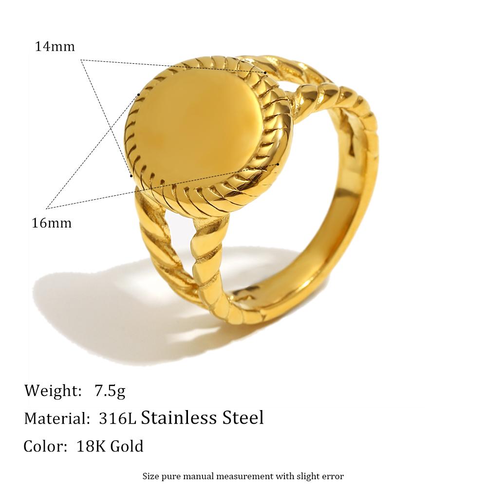 

E.B.belle Fine Polished Oval Shape Twist Ring Band Real Gold Plated Titanium Steel Ring For Women Tarnish Free Jewelry 6