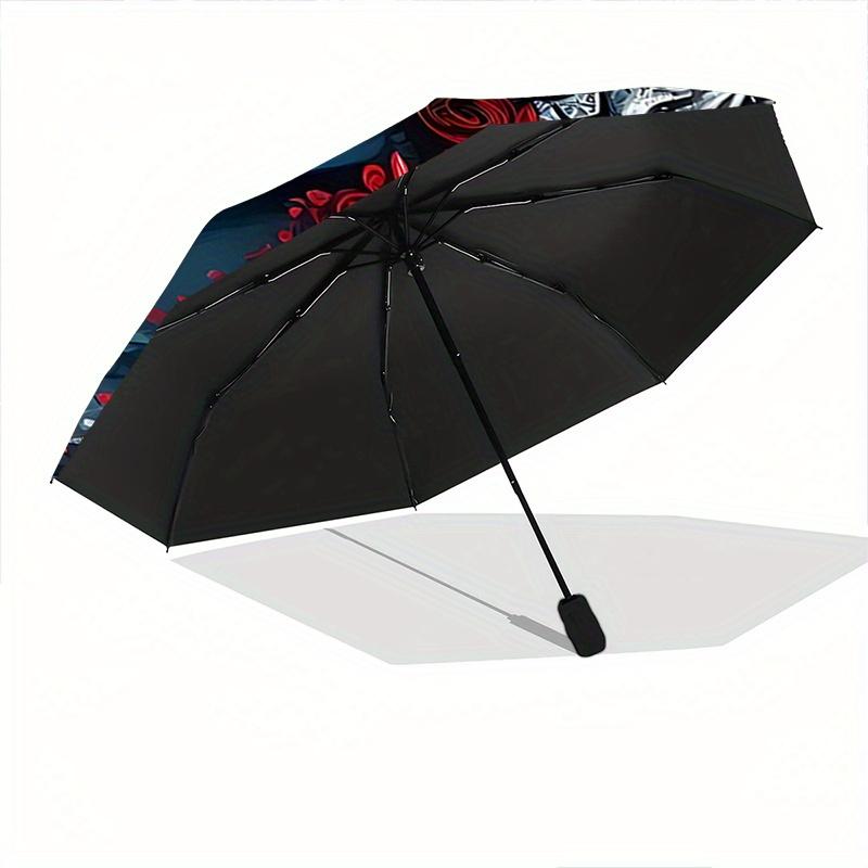 1pc Day of the Dead Fully Automatic Folding Portable Umbrella, 8 Iron Frames, Three-Fold Design, Suitable for All Seasons, Suitable for Outdoor U
