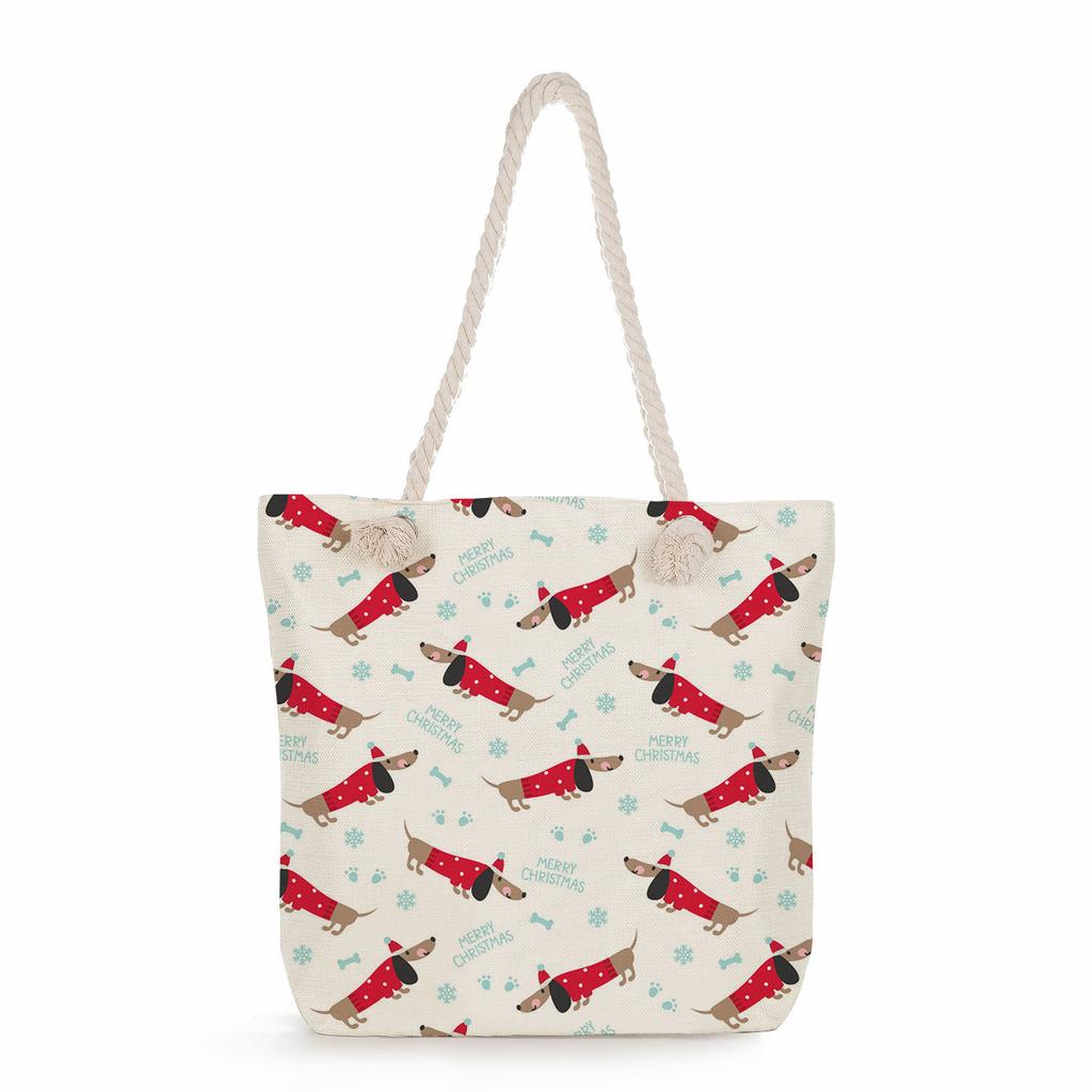 Sausage dog print thick rope single-shoulder beach bag 7274 CLE