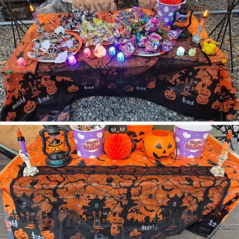 Halloween Decoration Tablecloth,Disposable Pumpkin Spider Web Bat Plastic Table Cover,Halloween Party Home Table Decor