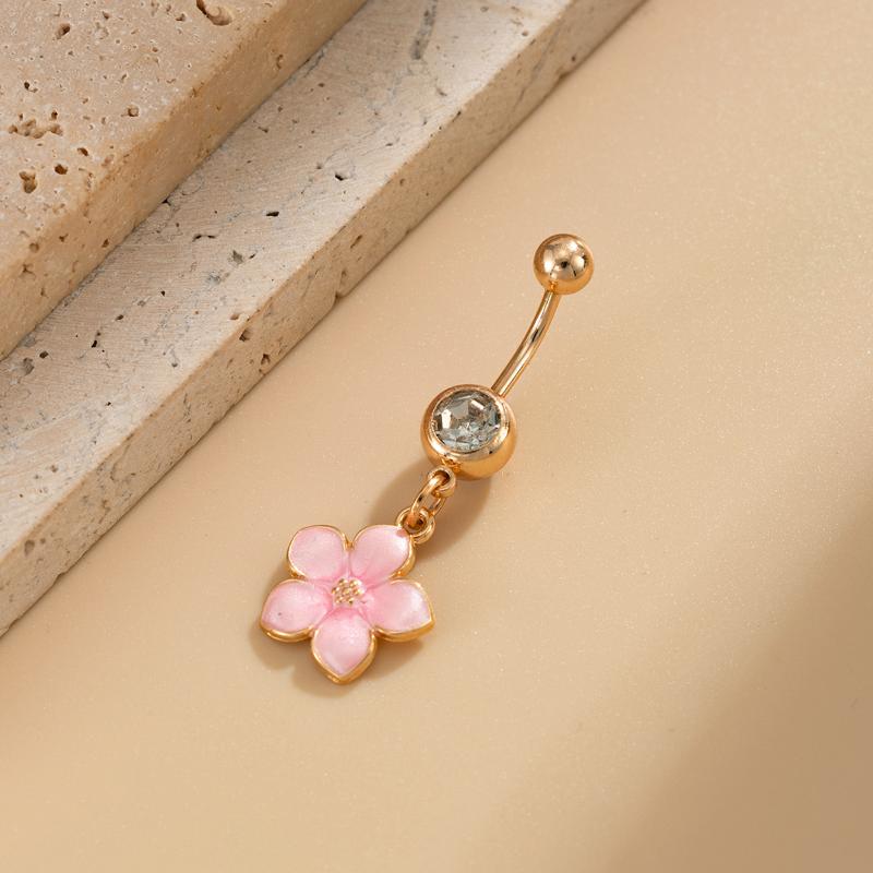 Colorful Flower Dangle Belly Button Rings For Women Girls, Cute Floral Dangle Navel Ring Piercing Jewelry For Summer Party Beach