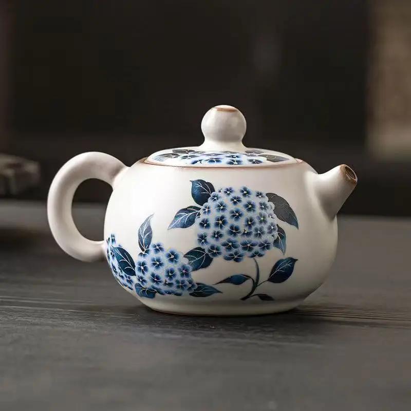 Ru Kiln Chinese Retro Teapot Teacup Lard Frozen Ru Qing Hydrangea Xishi Pot 1 Pot 2 Cups Ceramic Bubble Teapot Office Decoration