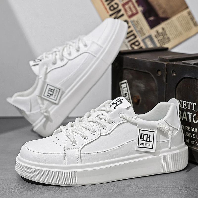 Fashion Soft Sole Lace Up Mens Shoes Casual Leather Outdoor Shoes Non-Slip Man Sneakers Handmade Leisure Walk Footwear Comfy Skate Shoes