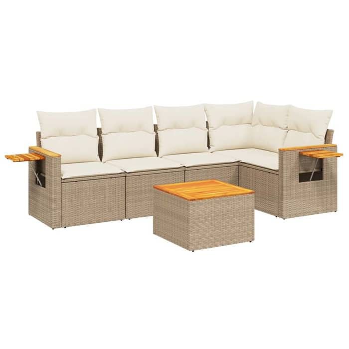VidaXL Garden Lounge Set with Cushions 6 Pcs, Patio Sofas, Patio Furniture Set, Outdoor Furniture, Beige 3259195
