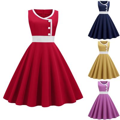 Women's Vintage Print Sleeveless Swing Dress