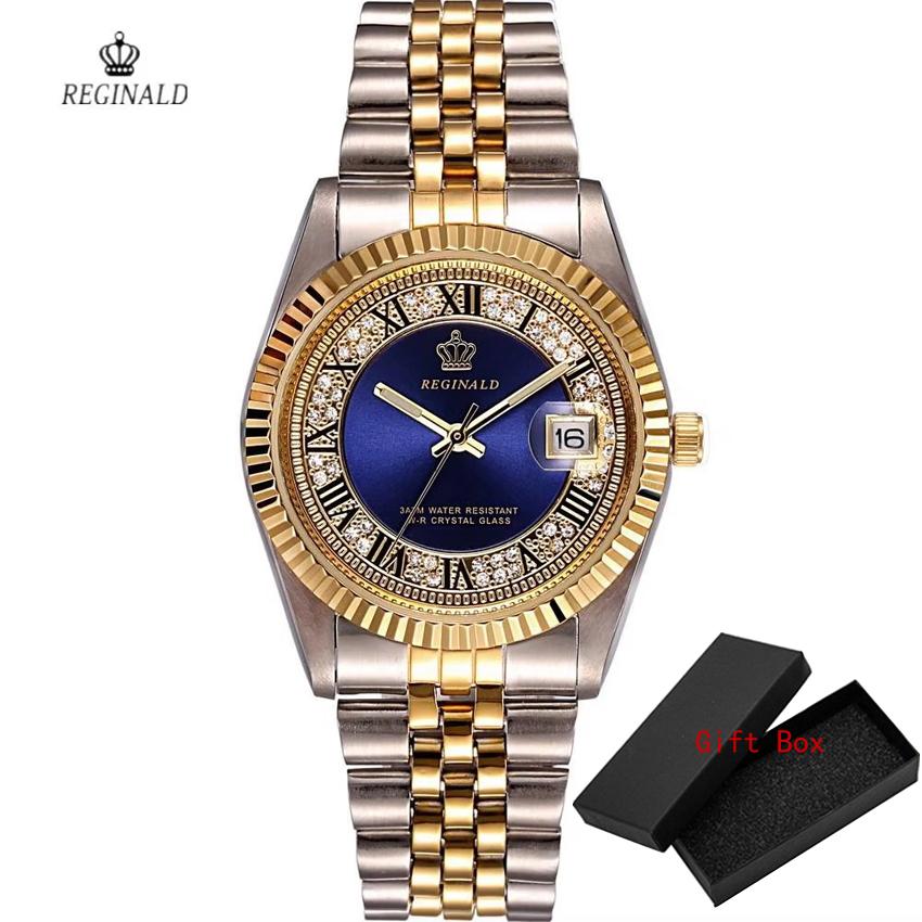 REGINALD Golden Lady Watch Date Crystal Styles Women's Dress Clock Water Proof