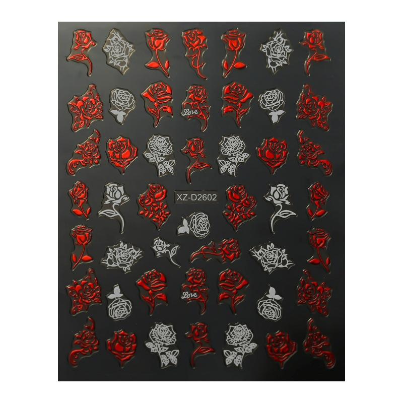 Valentine'S Day Nail Art Sticker Romantic Theme Love Rose Platinum 3D Adhesive Valentine'S Day Nail Sticker