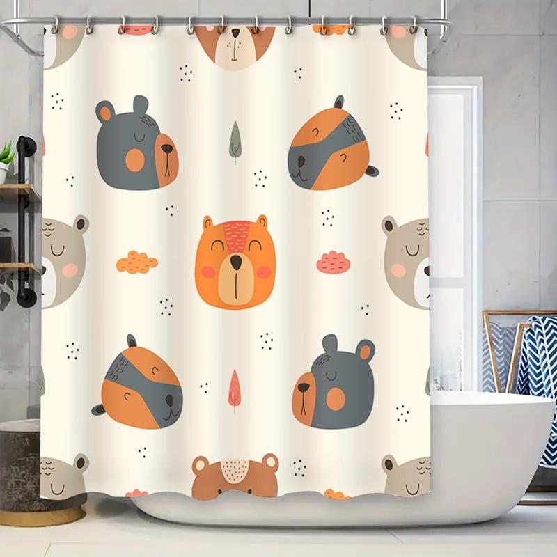 

Adorable Animals Bath Curtains Kids Bedroom Decor Cartoon Shower Curtain Fabricpeach Gray Orange Red Beige Tones Size 72X84In (1 W60H190(CM)-1 Pcs