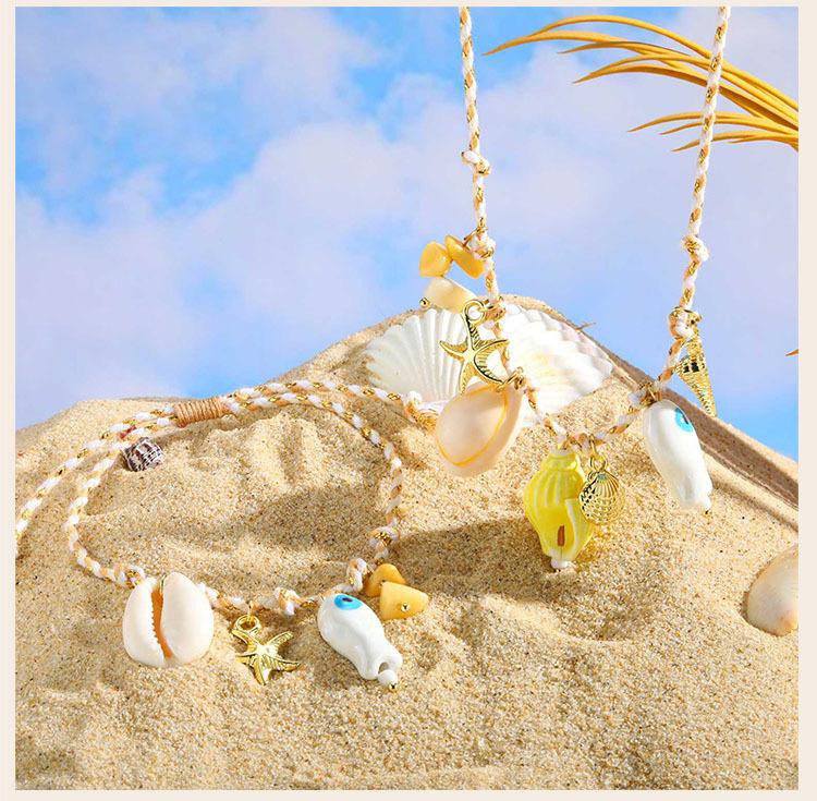 Ocean Sea Necklace, Starfish Shell Conch Fish Charms Pendant, Bohe Rope Summer Beach Jewelry for Women Girls