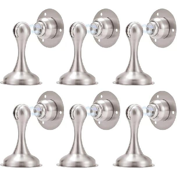 Magnetic Door Stopper Brushed Nickel 6 Pack Magnetic Door Stops No Need to Drill 3M Double-Sided Adhesive Tape Magnet Door Stop Soft-Catch Hold Door Brushed Nickel 6 pack