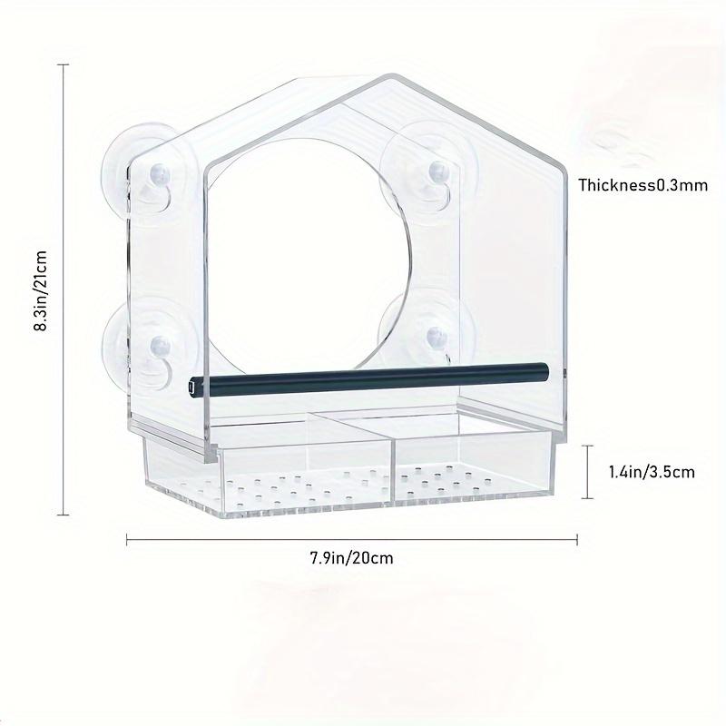 Acrylic Birdhouse Clear Glass Window Hanging Birds Squirrel Feeder Wild Animal Seed Peanut Tray with Drain Holes Strong Suction
