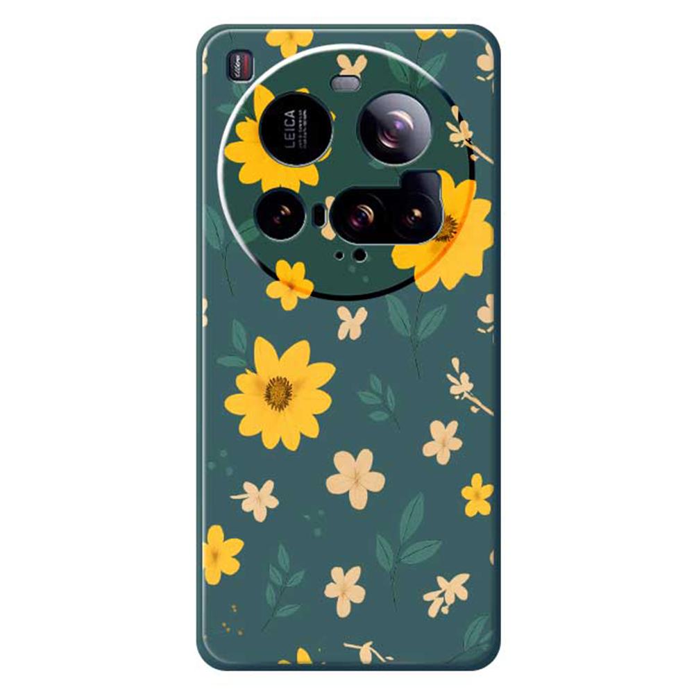 For Xiaomi 15 Ultra Case Yellow Floral and Leaves Pattern Printing Straight Edge TPU Phone Back Cover