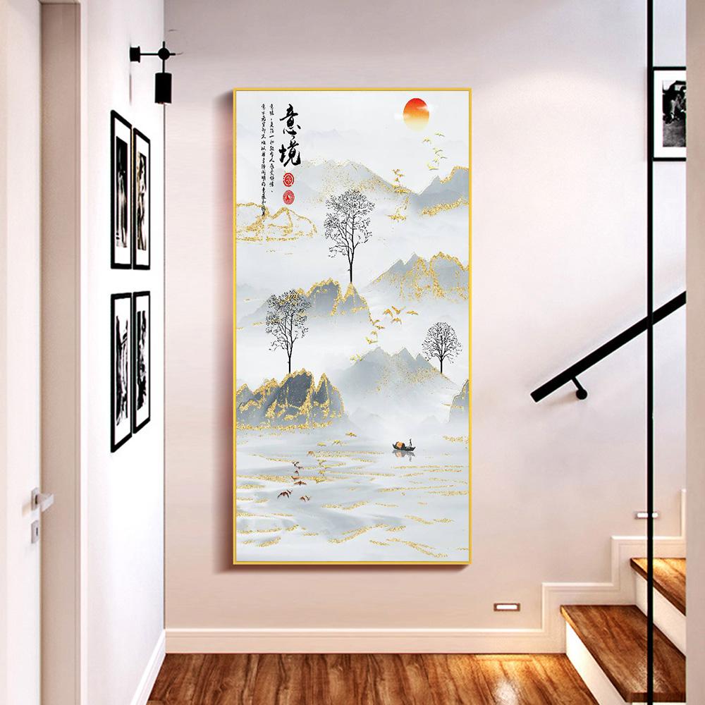 Poetischer Raum mit endlosem Charme, Landschaftsmalerei, blaue Berge und Tinte, klassische Heimwandmalerei, dekorative Leinwand