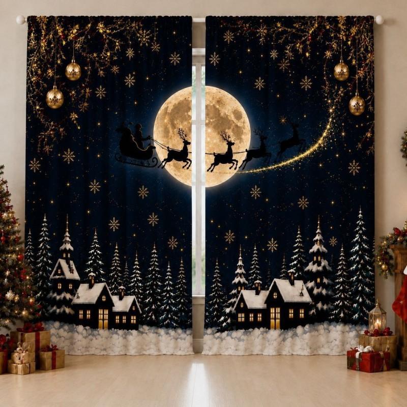 Christmas Printed Curtains Semi-Sheer Holiday Decor Living Room Bedroom Kitchen