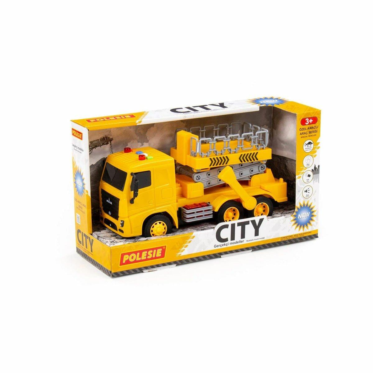 

96289 CITY-2 Friction Scissor Lift Platform Vehicle with Light and Sound Yellow Cab In Box - Polesie