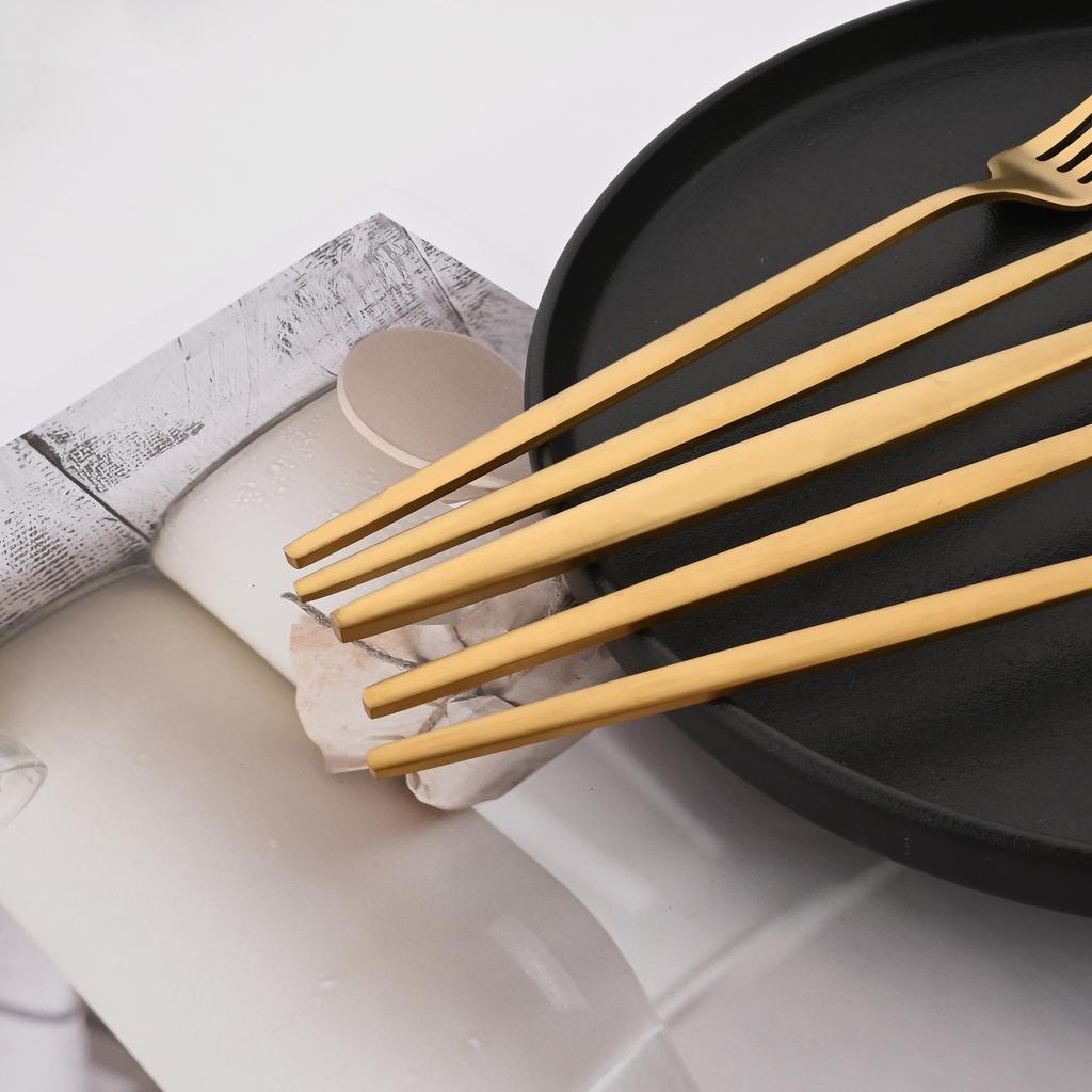 6/30Pcs Matte Gold Dinnerware Set Stainless Steel Dinner Knife Fork Spoon Cutlery Set Korean Kitchen Flatware Tableware Set